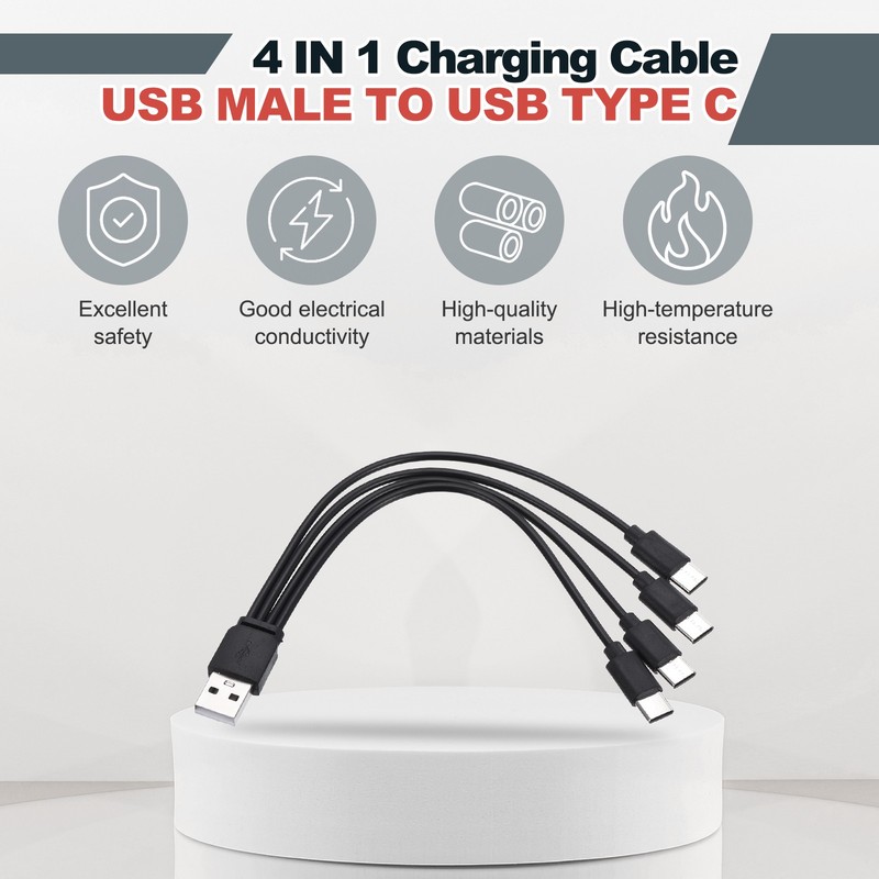 Multi Charging Cable, 4 in 1 USB A to USB Type C Splitter 8", Black gallery