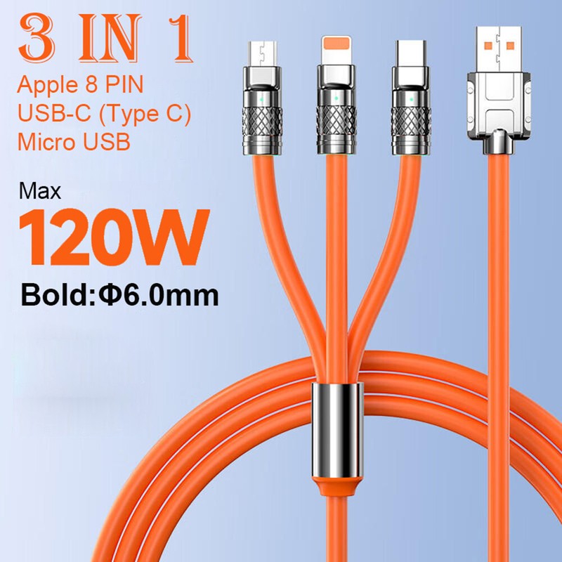 3 in 1 Max 120W 6.0 FT Fast Charging Cable USB Universal Cell Phone Charger Cord gallery