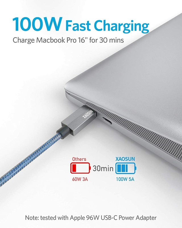 XAOSUN 6.6 ft USB-C to USB-C Cable 2 pack[100W/5A] USB 3.1 Nylon Braided gallery