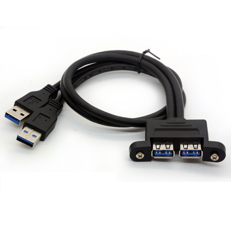 50cm 2 Port USB 3.0 Type A Extension Cable Screw Panel Mount Holes