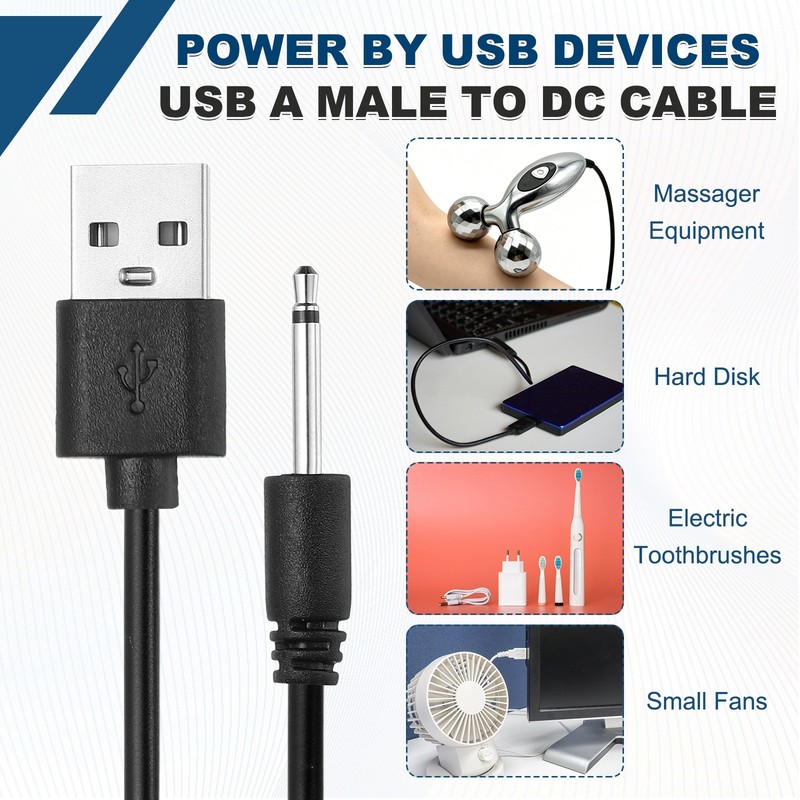 2Pcs 2.6FT DC Charging Cable, USB to DC Power Cable 2.5mm l 17mm, Black gallery