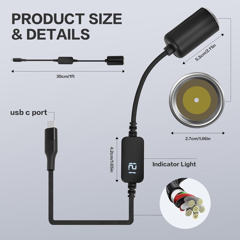 USB C to 12V Adapter, USB C to 12V Cigarette Lighter Adapter ，Type C Male to ... gallery