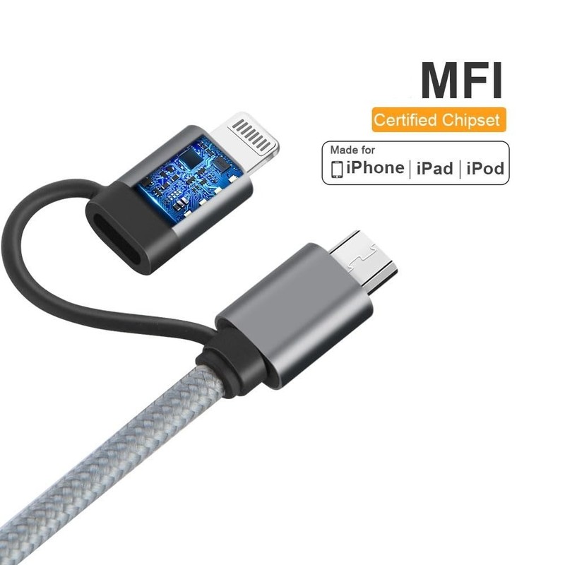CableCreation 2-in-1 iPhone and Android Charging Cable 4FT/1.2m, Gray gallery