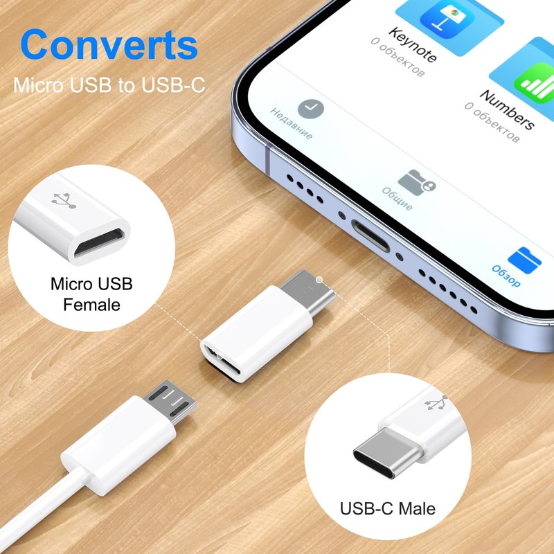 4 Pack Micro USB to C Adapter, Micro-USB Female USB-C Male OTG White gallery