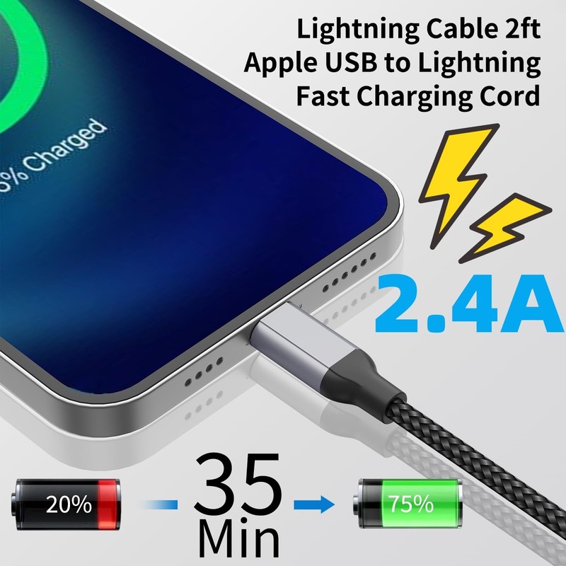 2 FT iPhone Charging Cable, 2 Pack [MFi Certified] USB to 2 FT, Black gallery