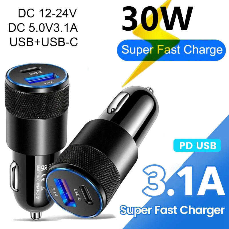 30W Car Charger Type C Fast Charging for IPhone 14 Samsung Google Android Phone