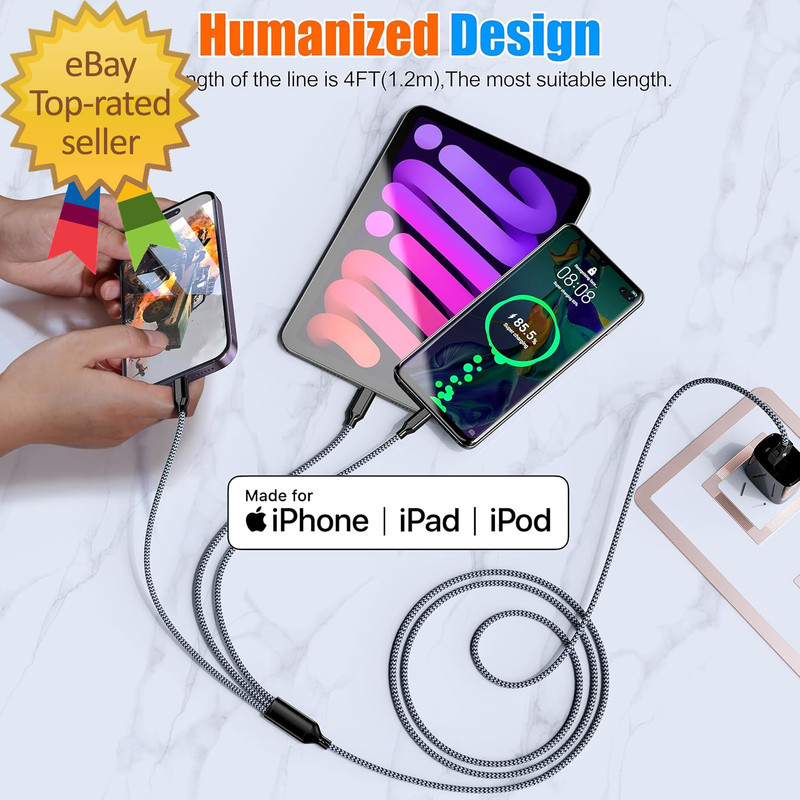 Multi Charging Cable 6Ft 2Pack 3 in 1 Charger Cord, Multiple Rapid Nylon Braided gallery