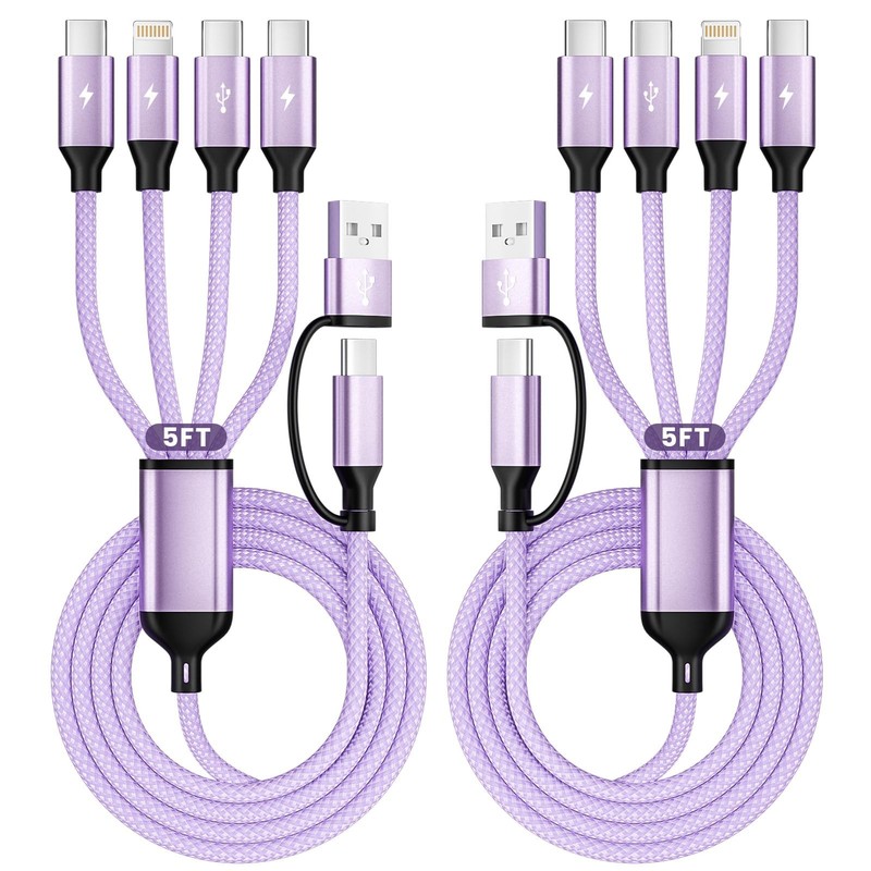 4 in 2 USB A/USB C Cable with 3 Type-C+ 1IP Ports, Purple USB C Splitter Mult...