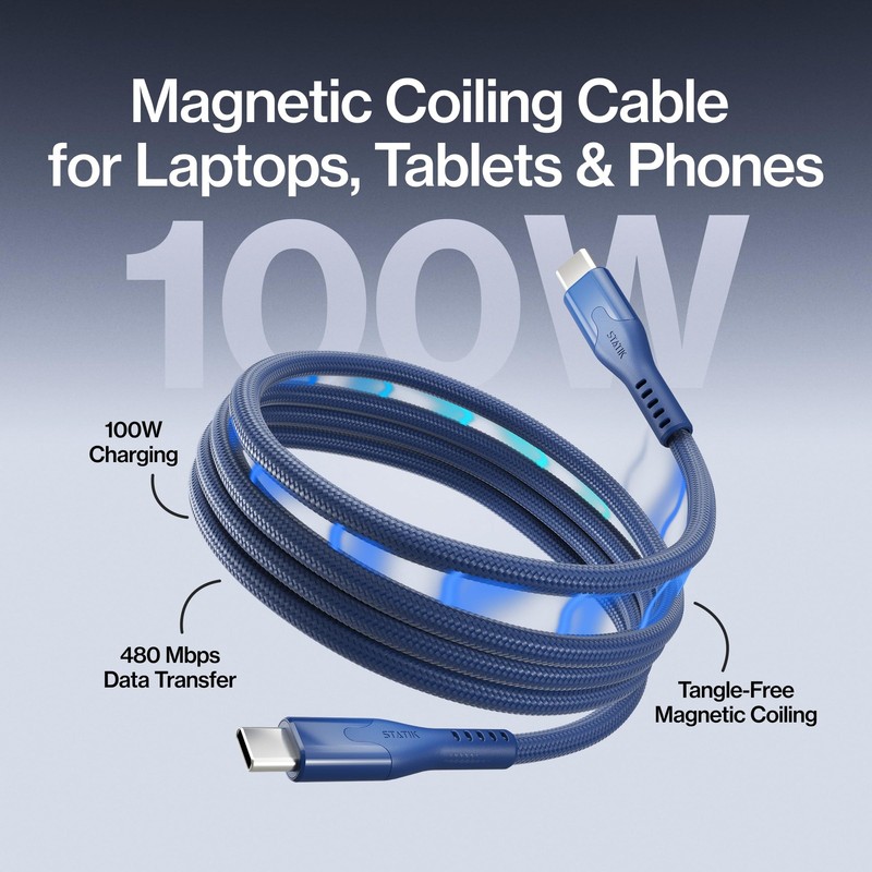 Statik MagStack Pro USB C to USB C Cable, Magnetic Type C Charger Fast Chargi... gallery