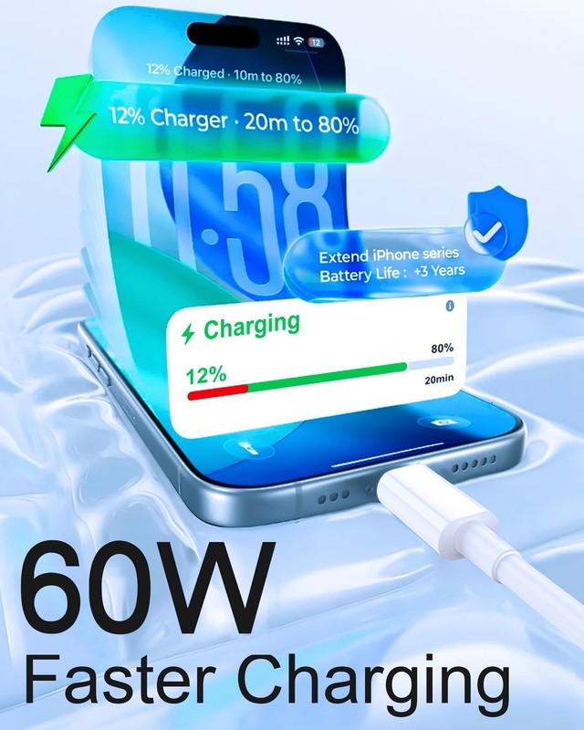 3FT USB to USB Cable for iPhone 17 16 15 Charger Cord, PD 60W to Cable Fast C... gallery