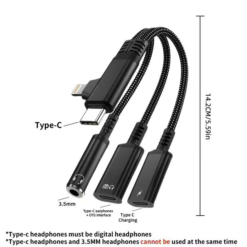 3-in-1 USB-C to 3.5mm Audio Adapter OTG Charging Splitter for iPhone Android gallery