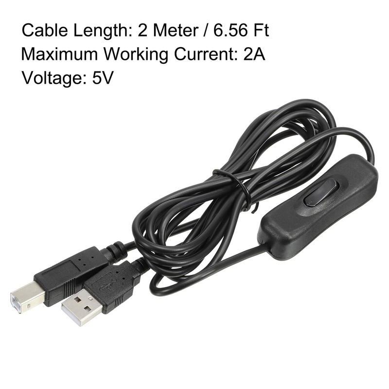 2 Meter USB Printer Cable, ON/Off Switch, USB B/M, Scanner, Copier, Black gallery