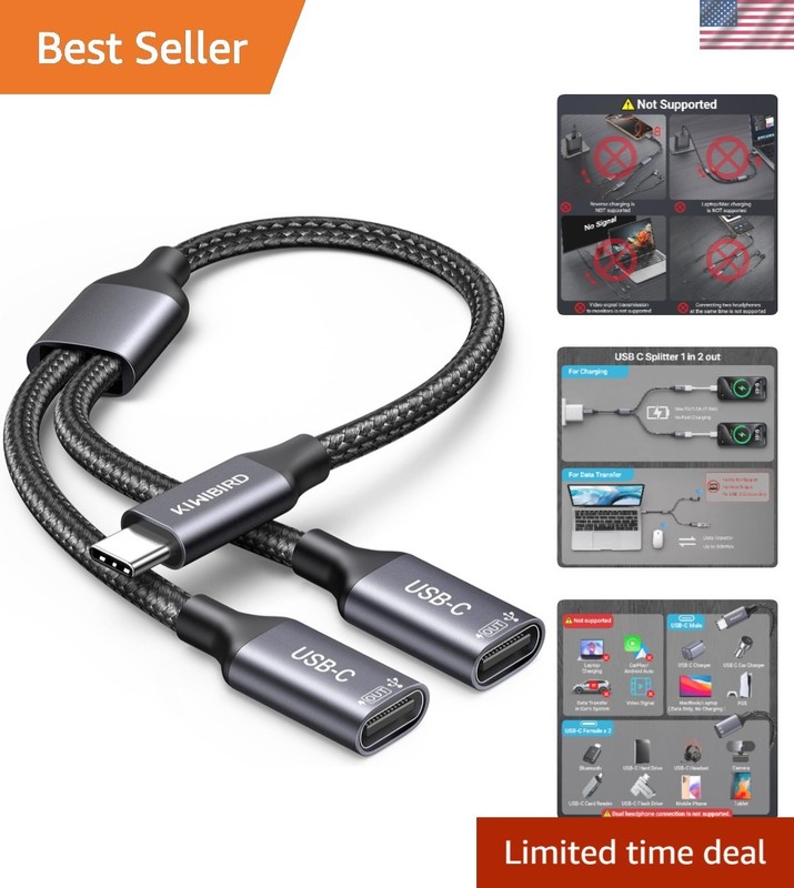 Compact USB-C Dual Port Splitter: Plug and Play Adapter for Easy Connectivity