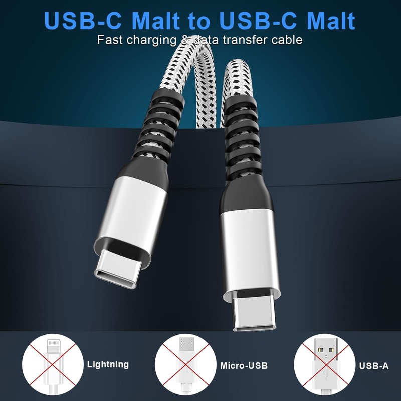 3 Pack 6ft USB C to C Cable iPhone 16 15 Charger Cord 6 Foot Silver Wire gallery