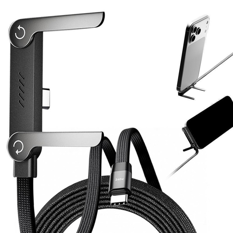 5FT 240W Braided Fast Charging Cord USB C Charger Cable + Invisible Phone Stand gallery