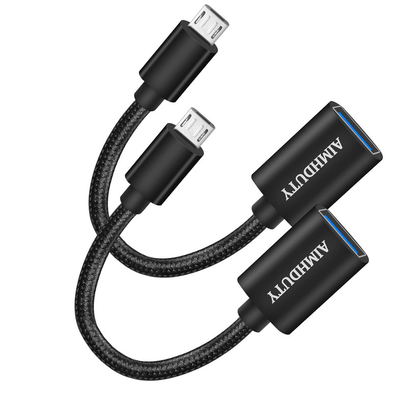 Micro USB to USB Adapter, 2-Pack Micro USB 2.0 OTG Cable Converter, Nylon Braide