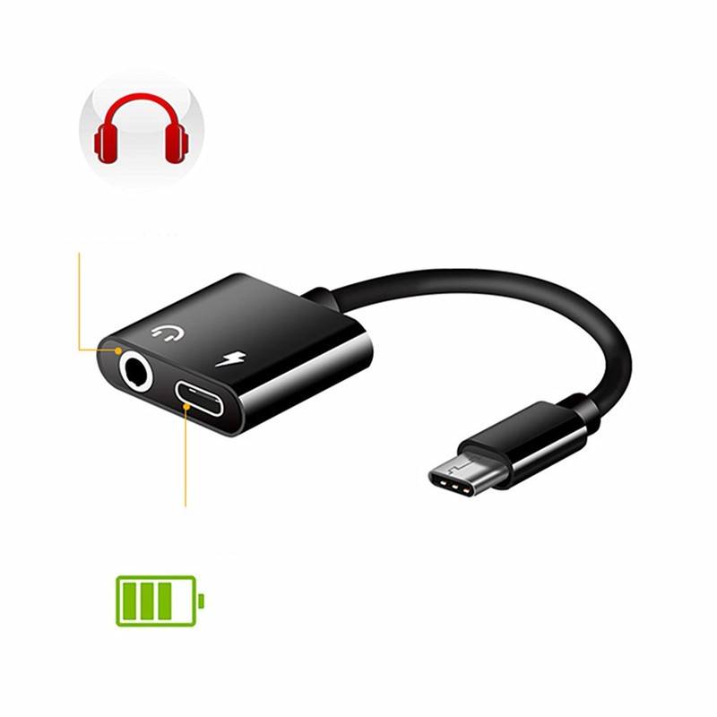 2 In 1 Type C To 3.5mm Headphone Adapter Audio Charger Black gallery