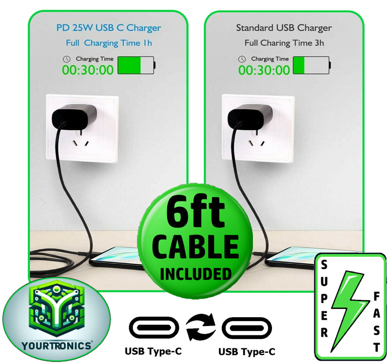 25w Type USB-C Super Fast Wall Charger+6FT Cable FOR Samsung Galaxy S23 S22 S21 gallery