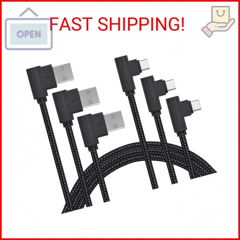 CTREEY USB Type C Cable, 90 Degree 3 Pack 3ft 6ft 10ft Nylon Braided Long Cord U