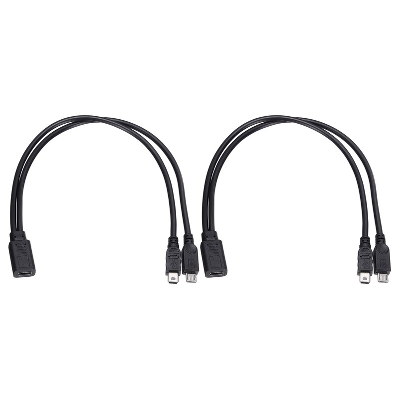 2Pcs Type C Female to Micro USB and Mini USB Male 2 in 1 Splitter 11.8″