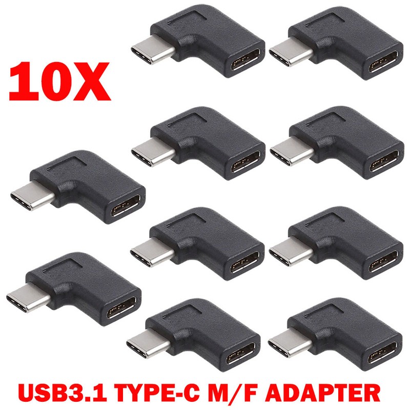 10x 90 Degree Right Angle USB 3.1 Type C Male To Female USB-C Converter Adapters