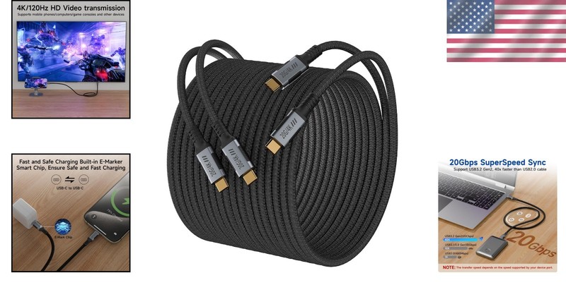 USB C Long Cable 20 FT 2Pack,USB C 3.2 Gen 2x2 20G gallery