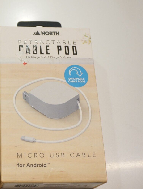 North Retractable Pod Micro USB Cable – White for Android New in original box