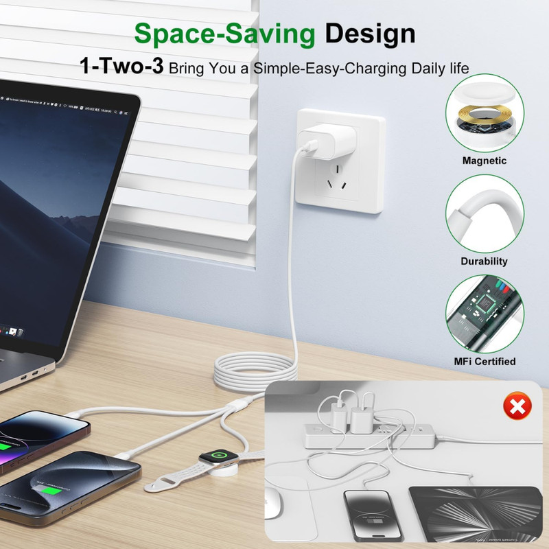 3 in 1 USB C Charger Magnetic Cable For iWatch 9/8/7/6/5/4/3/2/1 iPhone 16 15 14 gallery