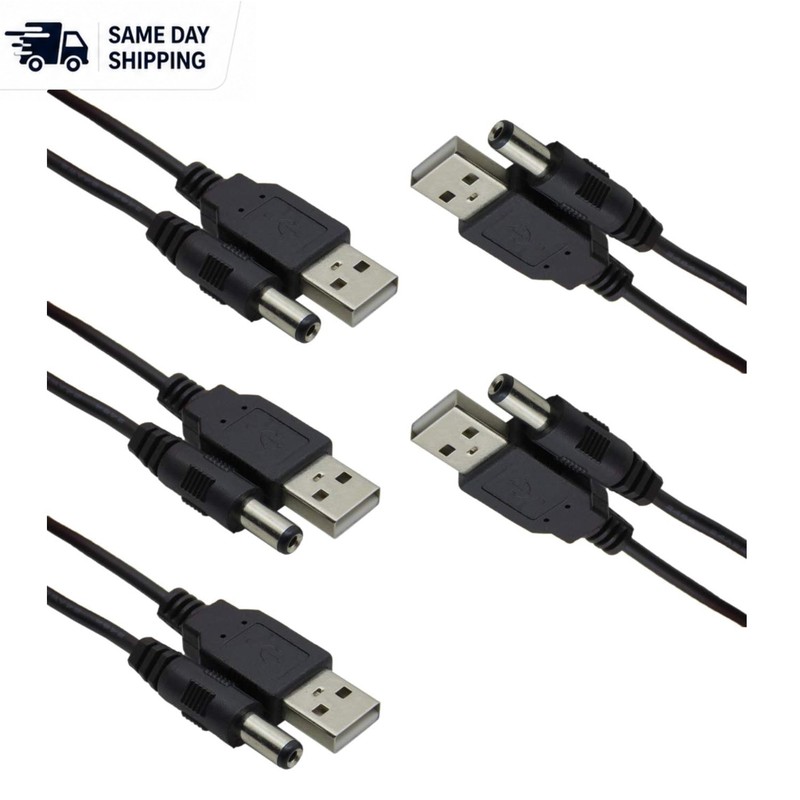 5x USB 2.0 A Male to DC 5.5x2.1mm Power Cable - 5V 2.5A for Mobile Devices