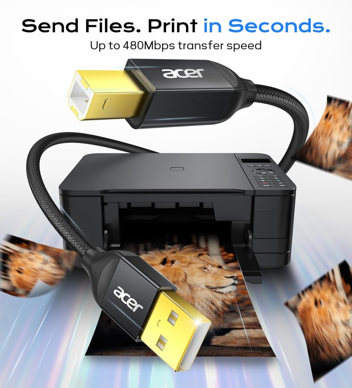 acer Printer Cable 10ft, USB A to USB B Cable, High Speed Nylon Scanner Print... gallery