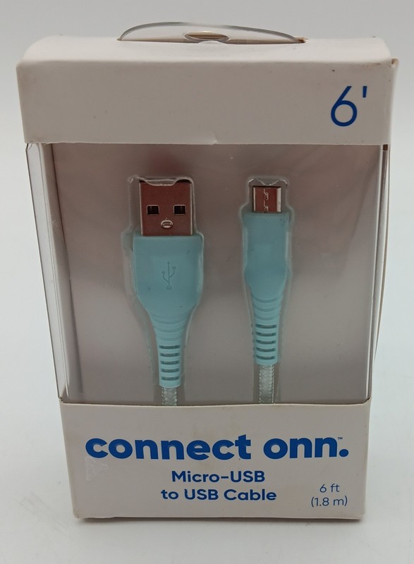 Connect ONN Micro – USB TO USB Cable 6ft Cable Light Blue Brand New