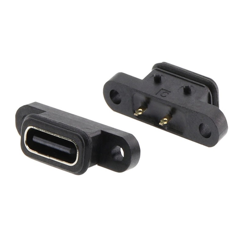 1pcs TYPE C 2 Pin IPX8 Waterproof Female USB Type-C Socket Port with Screw Hole
