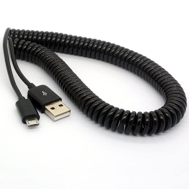 Coiled USB To Micro USB Cable Spring Spiral 2.0 Male To Micro B 3M 9.8 FT