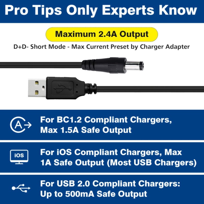 USB to DC 5521 Power Cord 5ft, USB A Male to DC 5.5x2.1mm Male Power Cable Al... gallery