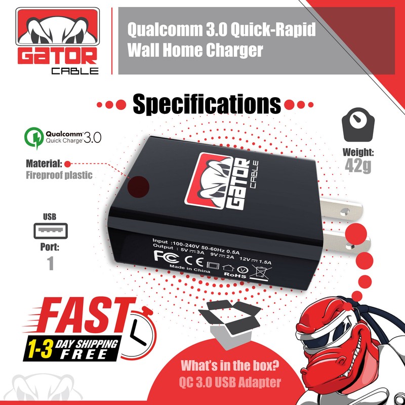 USB 3.0 Wall Home Charger Adapter Power Plug QC Qualcomm Fast Quick Charge 18W gallery
