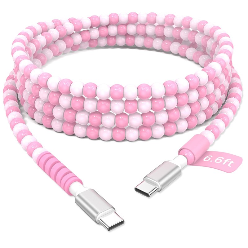 Beaded Phone Charger 65W Fast Charging Cord 6ft Beaded USB C to USB C Cable A…