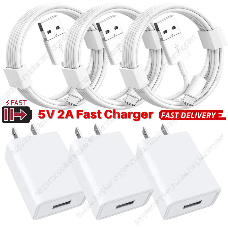 Lot 3X USB Fast Wall Charger Block Power Adapter Cable For iPhone 13/12/11/XR/8