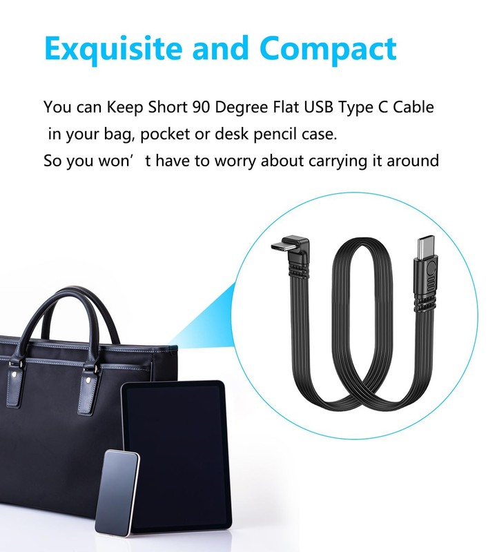 Short 90 Degree USB Type C 2.0 Flat Cable PD 65W Fast Charge Data Sync Cord gallery
