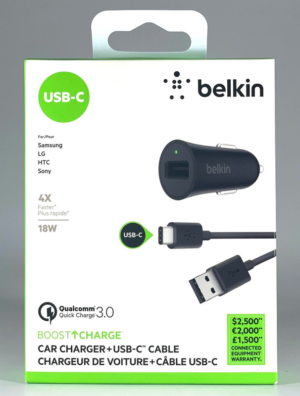 Belkin Fast Charge 18W Car Charger USB-C Cable For Apple iPhone 15 16 & Samsung