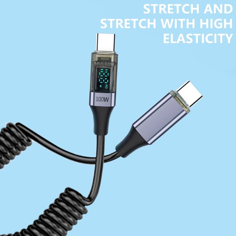 Retractable USB C PD100W Fast Charging Cable with Display for Office Travel Car gallery