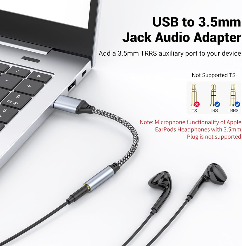 Adaptador de conector de audio USB a 3,5 mm para auriculares, PC y portátil gallery