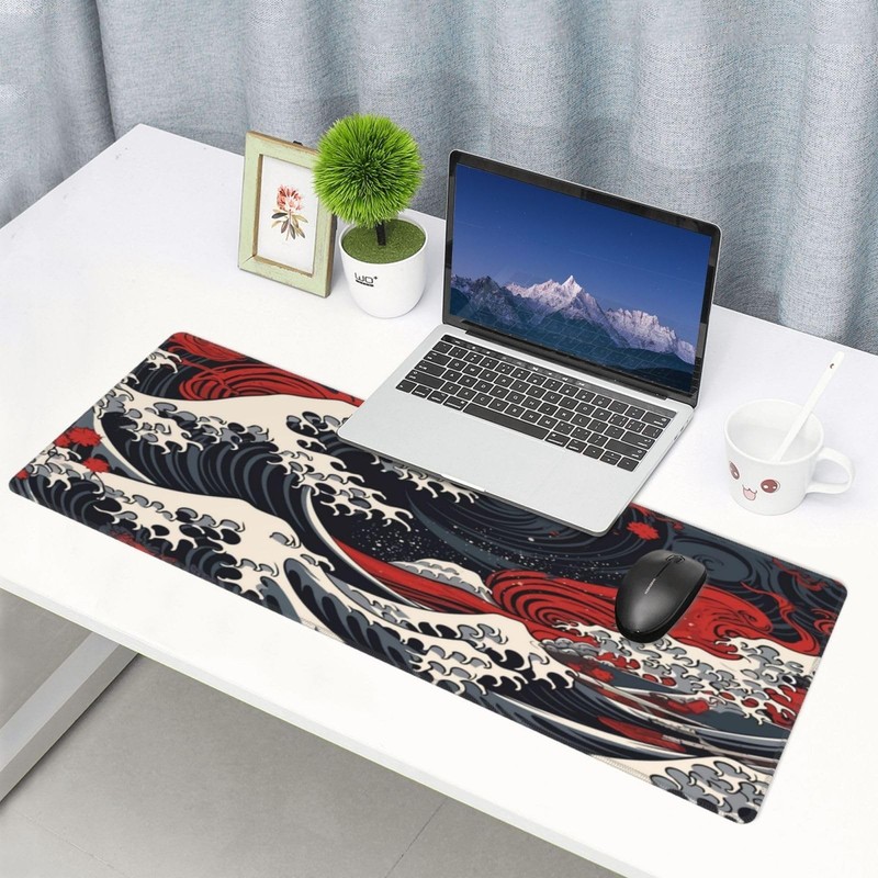 Abstract Japanese Wave Gaming Mouse Pad XL, Large Non Slip Rubber Mousepad, S... gallery