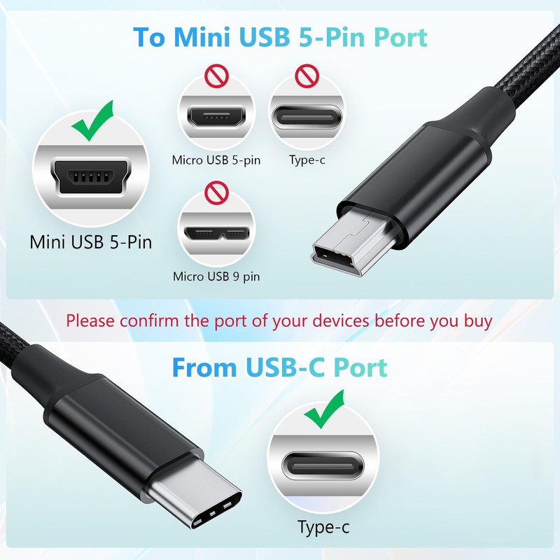 Short USB C to Mini USB Cable 0.25M, Braided USBC to MiniB 5Pin Cord, OTG Cha... gallery