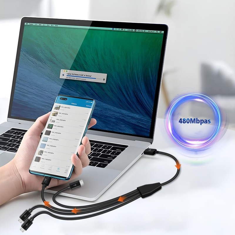 4 In 1 Multi Micro USB Splitter Cable Charging Cord for Data Sync Charge gallery
