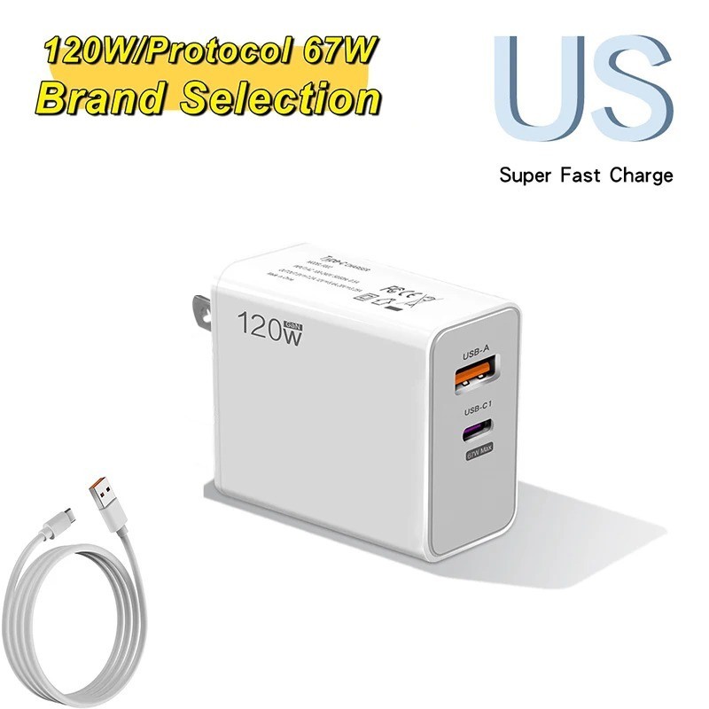 120W USB Fast Charger & Type-C Cable – Universal PD Quick Adapter for Smartphone