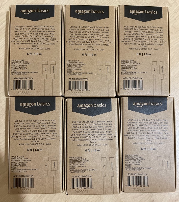 6-PACK Amazon Basics USB-C to USB-C 2.0 Fast Charger Cable 480Mbps Speed, 6 Foot