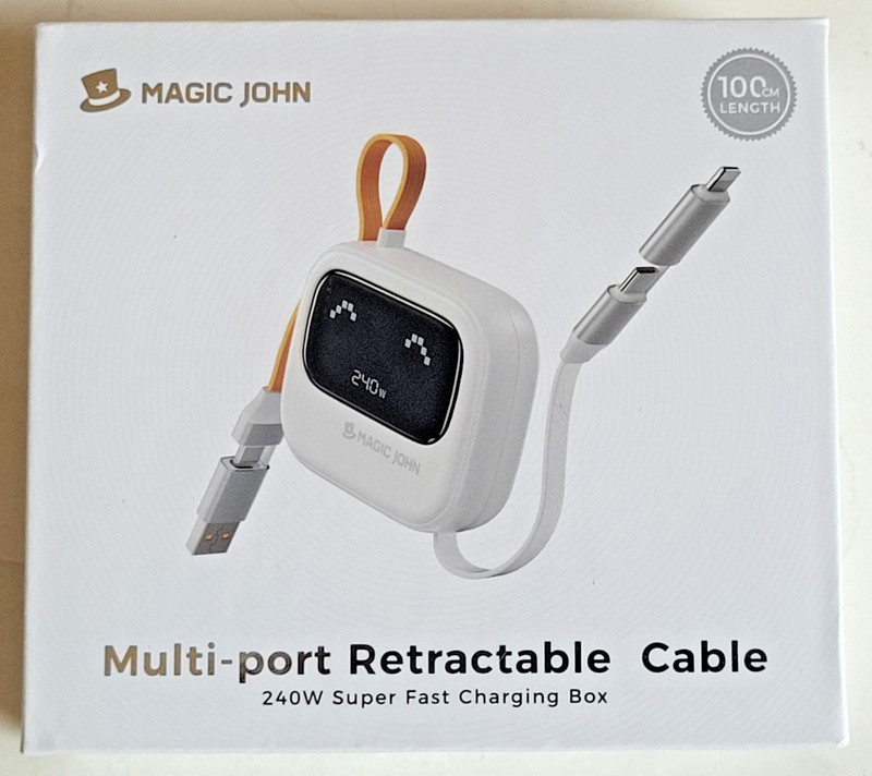 MAGIC JOHN 240W Multi Retractable USB C Cable 4-in-1 Super Fast Charging Box