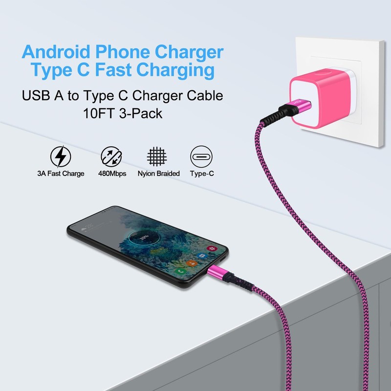 3-Pack 10FT Samsung Fast Charging USB Cable Android Charger for Samsung Galax... gallery