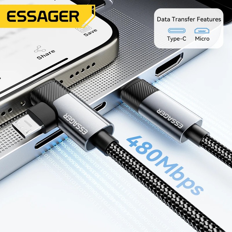 Essager 2 in 1 USB C Cable PD 65W Fast Charging Type C/USB A To Micro USB Cable gallery