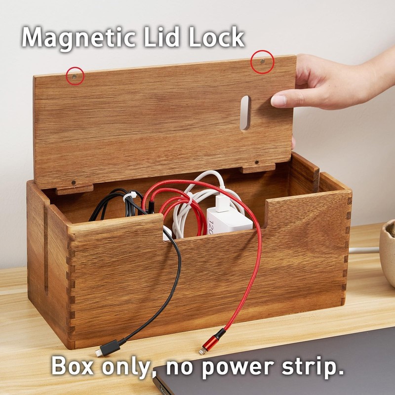 LiTY Acacia Wood Cable Management Box, Wooden Cord 12"L x 5"H, Color gallery
